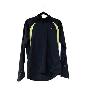 NIKE FITDRY 1/4 zip navy neon yellow long sleeve training pullover Medium